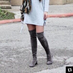 Kaitlyn Pan Paisley Slim Fit Over The Knee Flat Heel Boots color gray